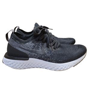 EUC Nike Epic React Flyknit Running Shoes Sneakers Black Gray White Womens Sz 5